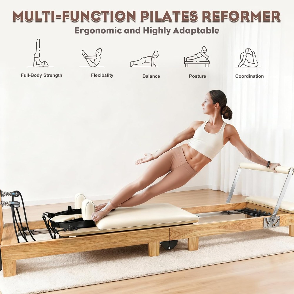 جهاز بيلاتس خشبي قابل للطي بطو - مراجعة Pilates Reformer Spring وسعره